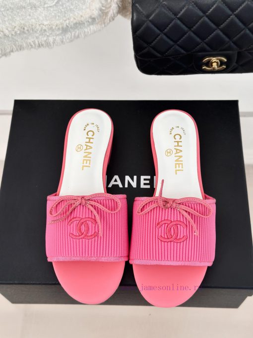 Chanel | Chanel 24P New ProductBow tie double C slippersThe shoe upper is made of special fazrjhevek - Image 5