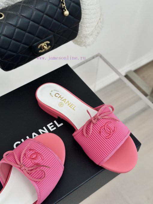 Chanel | Chanel 24P New ProductBow tie double C slippersThe shoe upper is made of special fazrjhevek - Image 6
