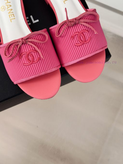 Chanel | Chanel 24P New ProductBow tie double C slippersThe shoe upper is made of special fazrjhevek - Image 8
