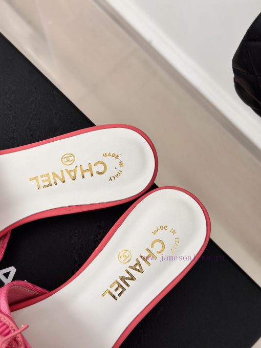 Chanel | Chanel 24P New ProductBow tie double C slippersThe shoe upper is made of special fazrjhevek - Image 9