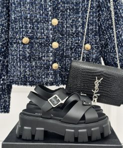 PRADA/PRADA Classic Triangle LogoCross strap thick soled sandalsSuper lightweight and invincgtn8e589