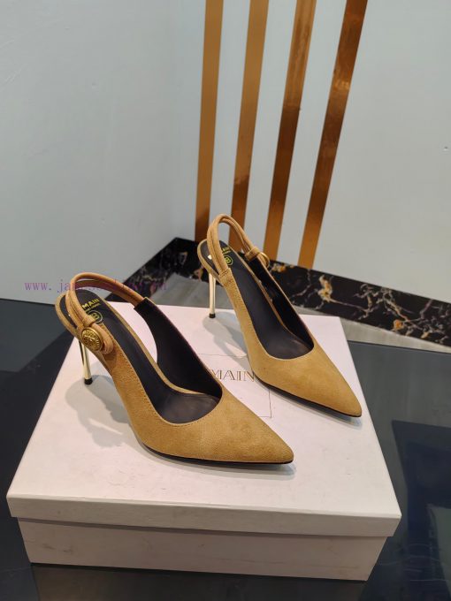 Come out, Balmain 2024 Spring/Summer Fashion Original Metal Buckle High Heel Back Empty Sand0hcptupt - Image 3