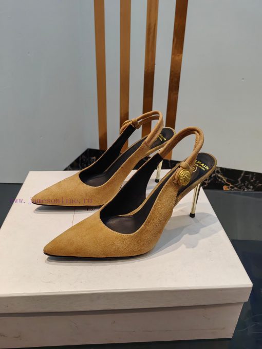 Come out, Balmain 2024 Spring/Summer Fashion Original Metal Buckle High Heel Back Empty Sand0hcptupt - Image 4