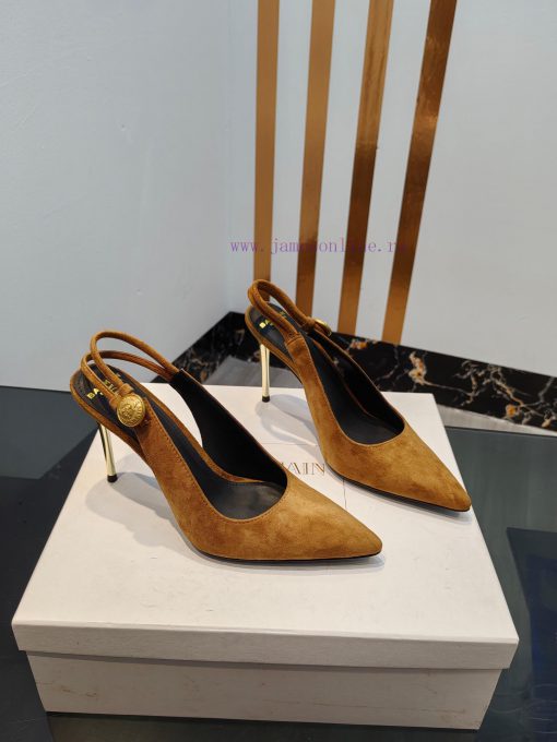Come out, Balmain 2024 Spring/Summer Fashion Original Metal Buckle High Heel Back Empty Sandirqzqmlt - Image 3