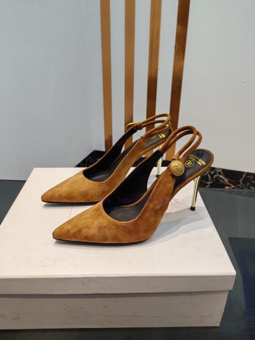 Come out, Balmain 2024 Spring/Summer Fashion Original Metal Buckle High Heel Back Empty Sandirqzqmlt - Image 4