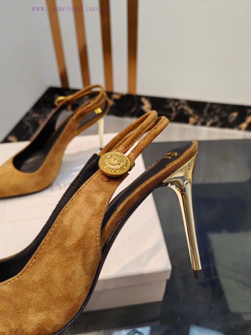 Come out, Balmain 2024 Spring/Summer Fashion Original Metal Buckle High Heel Back Empty Sandirqzqmlt - Image 5