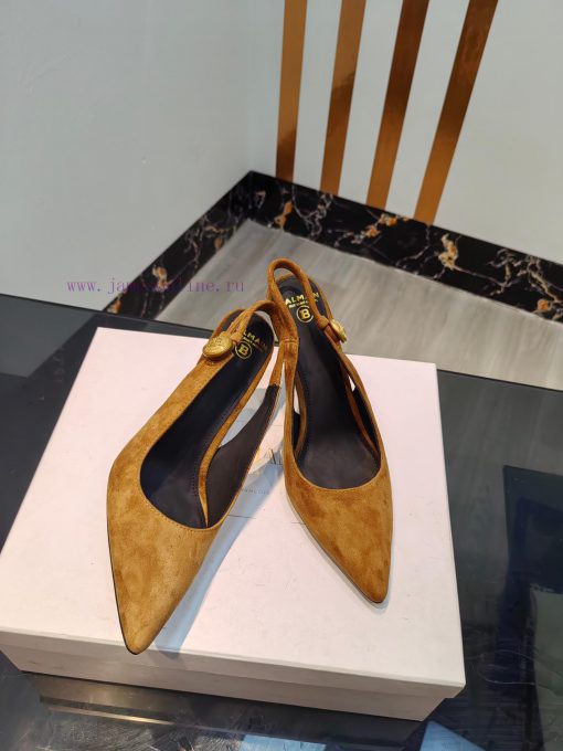 Come out, Balmain 2024 Spring/Summer Fashion Original Metal Buckle High Heel Back Empty Sandirqzqmlt - Image 8
