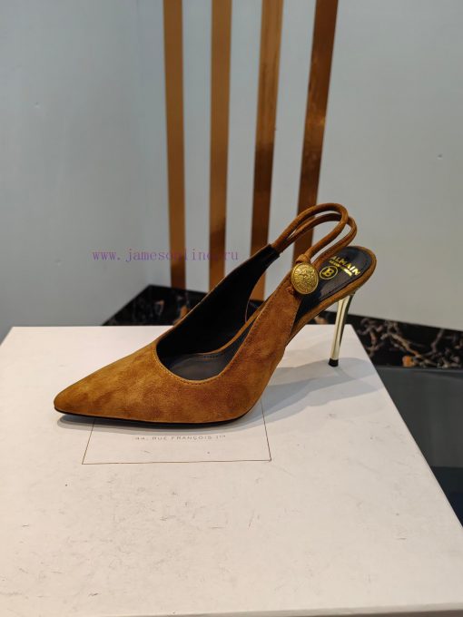 Come out, Balmain 2024 Spring/Summer Fashion Original Metal Buckle High Heel Back Empty Sandirqzqmlt - Image 9