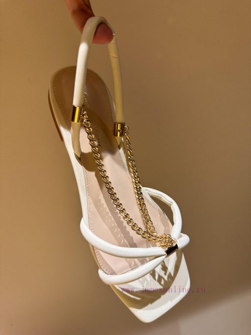 The most2024 Spring/Summer New Product Gianvito Rossi-Metal chain square toe flat sandalsGia7vdg8unq - Image 9