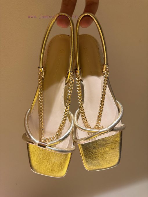The most2024 Spring/Summer New Product Gianvito Rossi-Metal chain square toe flat sandalsGiay7ngedf6 - Image 10