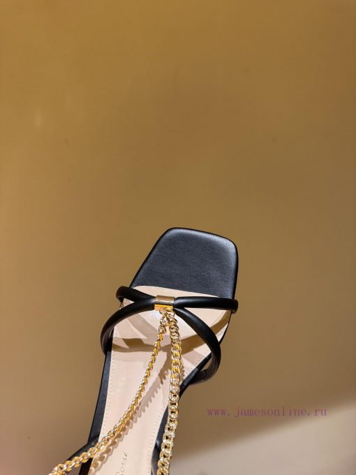 The most2024 Spring/Summer New Product Gianvito Rossi-Metal chain square toe flat sandalsGia1l2p1ip4 - Image 5