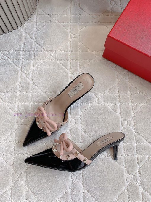 VALENTIN * New bowknot rivet high heel slippers Rivets with ballet shoe elements make people98h931h8 - Image 6