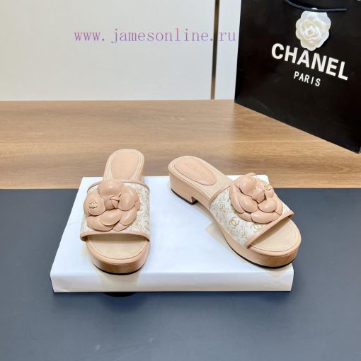 Top tierSynchronized Solid Wood Thick Bottom Slippers 2024 Summer New Chanel Camellia Cool Slenc67no - Image 3