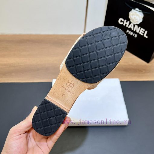 Top tierSynchronized Solid Wood Thick Bottom Slippers 2024 Summer New Chanel Camellia Cool Slenc67no - Image 9