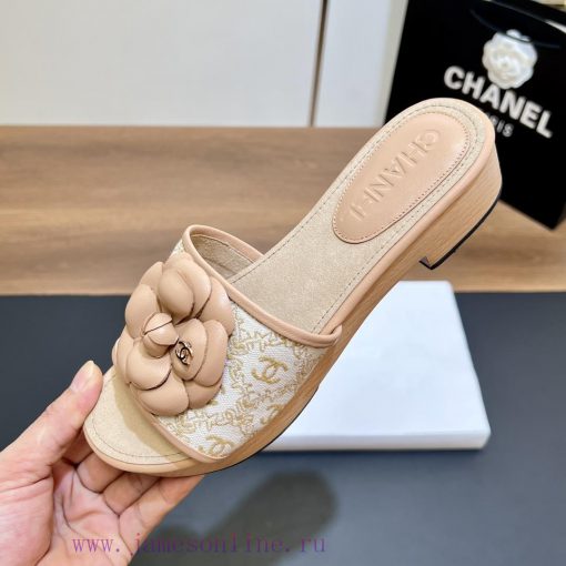 Top tierSynchronized Solid Wood Thick Bottom Slippers 2024 Summer New Chanel Camellia Cool Slenc67no - Image 10