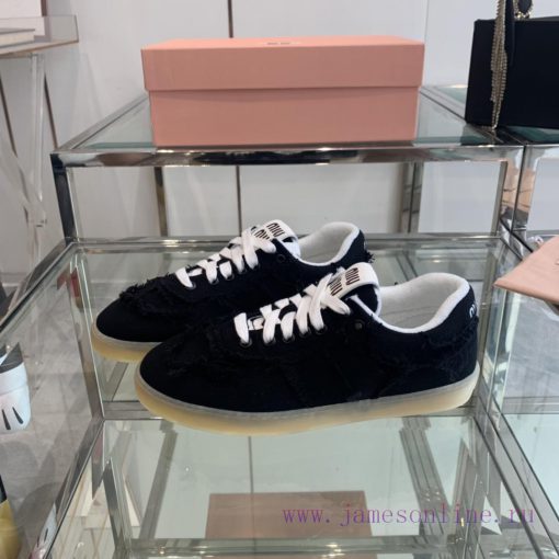 Miu Miu 2024s new retro distressed fringed canvas shoesThis Miu Miu sports shoe cleverly expx7tivrwk - Image 3