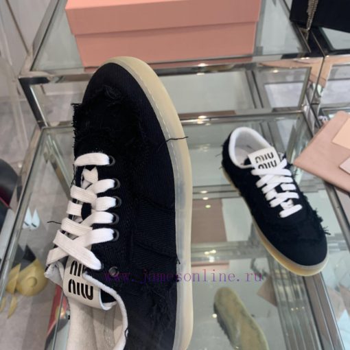 Miu Miu 2024s new retro distressed fringed canvas shoesThis Miu Miu sports shoe cleverly expx7tivrwk - Image 6