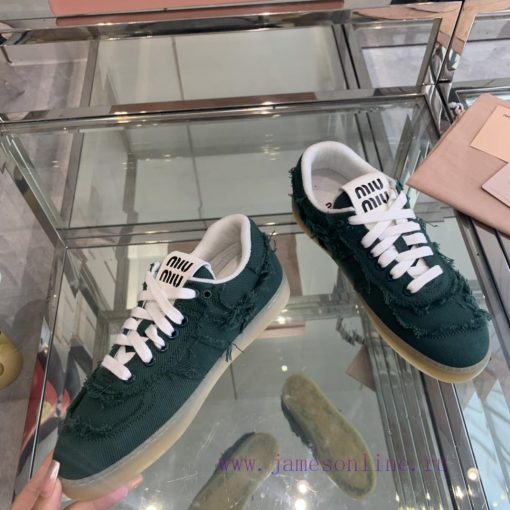 Miu Miu 2024s new retro distressed fringed canvas shoesThis Miu Miu sports shoe cleverly exphkt4a5vw - Image 4
