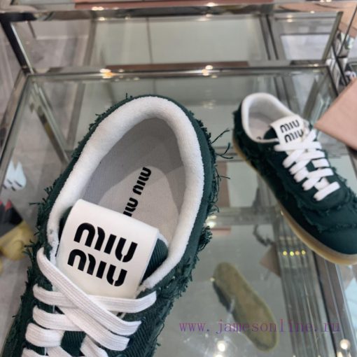 Miu Miu 2024s new retro distressed fringed canvas shoesThis Miu Miu sports shoe cleverly exphkt4a5vw - Image 5