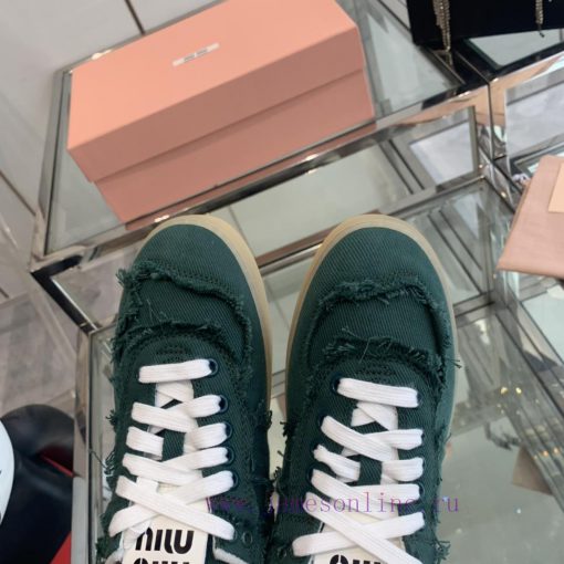 Miu Miu 2024s new retro distressed fringed canvas shoesThis Miu Miu sports shoe cleverly exphkt4a5vw - Image 7