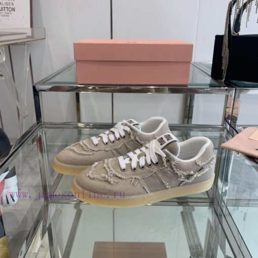 Miu Miu 2024s new retro distressed fringed canvas shoesThis Miu Miu sports shoe cleverly exph6cshvhw - Image 3