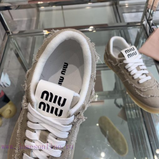 Miu Miu 2024s new retro distressed fringed canvas shoesThis Miu Miu sports shoe cleverly exph6cshvhw - Image 5