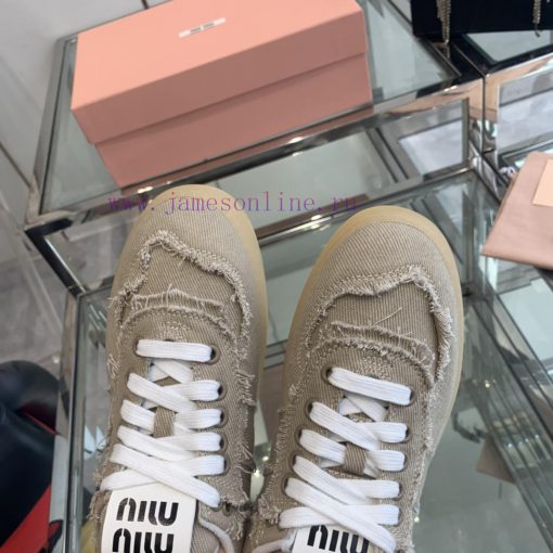 Miu Miu 2024s new retro distressed fringed canvas shoesThis Miu Miu sports shoe cleverly exph6cshvhw - Image 7