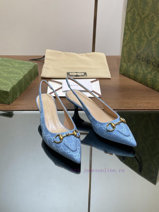 2024 G Home New GUcc 𝐢 Horseneck Buckle Open Heel Shallow Mouth Sandals Cat Heel G Flower Sajltubpw1 - Image 5