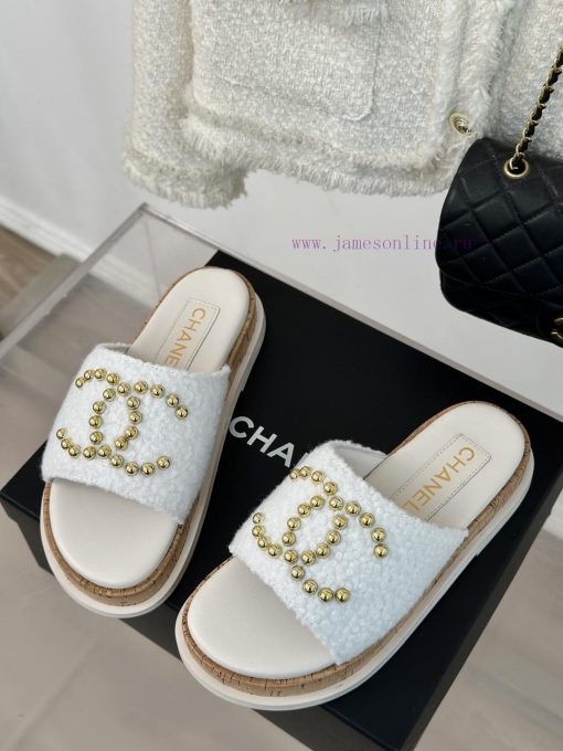 Chanel | Chanel 24P Spring/Summer New Product Pearl Double C Wood Grain Thick Bottom Slippe85aw9lfz - Image 3