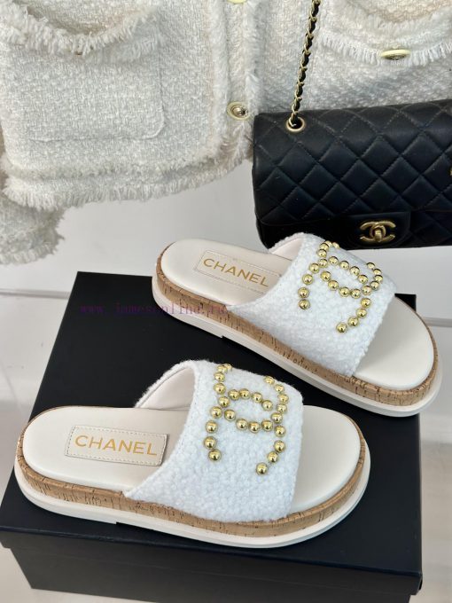 Chanel | Chanel 24P Spring/Summer New Product Pearl Double C Wood Grain Thick Bottom Slippe85aw9lfz - Image 4