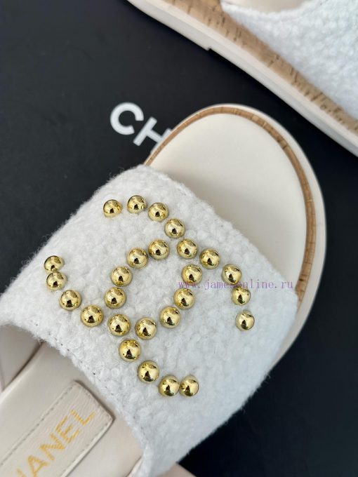 Chanel | Chanel 24P Spring/Summer New Product Pearl Double C Wood Grain Thick Bottom Slippe85aw9lfz - Image 8