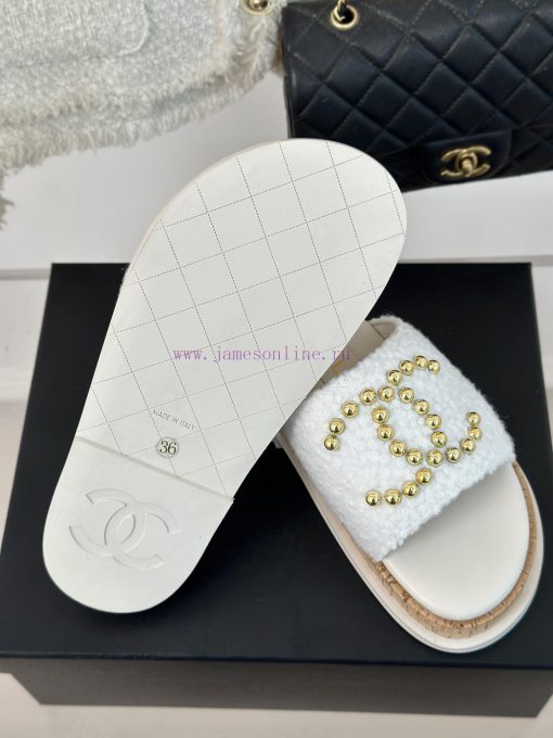 Chanel | Chanel 24P Spring/Summer New Product Pearl Double C Wood Grain Thick Bottom Slippe85aw9lfz - Image 10