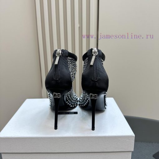 DOLCE&GABBANA women's high-heeled rhinestone mesh boots, elastic design, pull design, high hz01x2qwm - Image 6