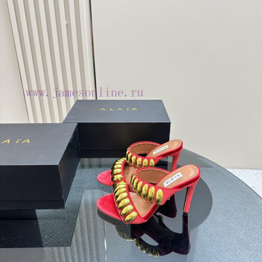 Black Color 380ALAIA24 spring/summer silver metallic suede sandals have insights into women'e37rark6
