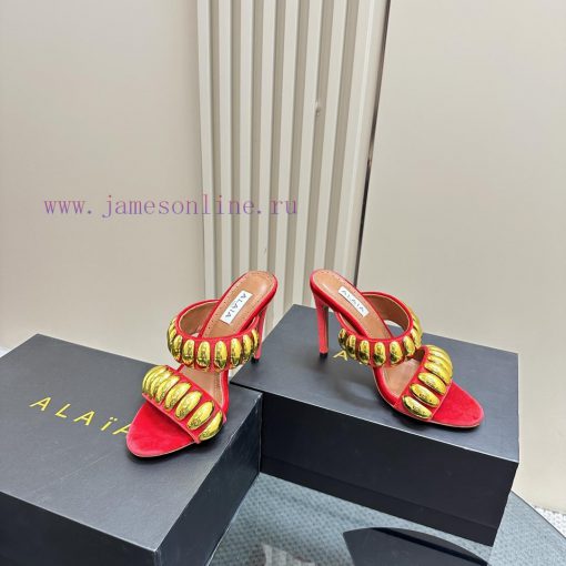 Black Color 380ALAIA24 spring/summer silver metallic suede sandals have insights into women'e37rark6 - Image 4