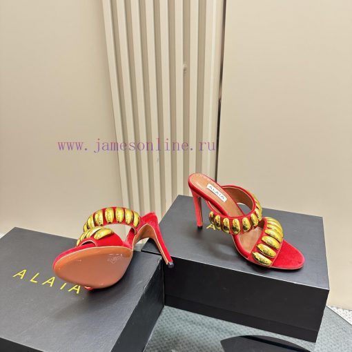 Black Color 380ALAIA24 spring/summer silver metallic suede sandals have insights into women'e37rark6 - Image 5