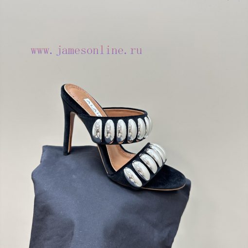 Black Color 380ALAIA24 spring/summer silver metallic suede sandals have insights into women'x8y9l2dr - Image 8