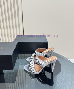 Black Color 380ALAIA24 spring/summer silver metallic suede sandals have insights into women'n9jhxxm0