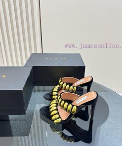 Black color 380ALAIA24 spring/summer silver metallic suede sandals have insights into women'axvlz162