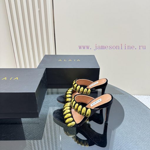 Black color 380ALAIA24 spring/summer silver metallic suede sandals have insights into women'axvlz162