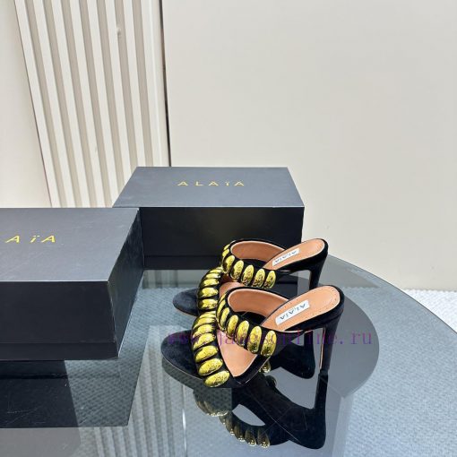 Black color 380ALAIA24 spring/summer silver metallic suede sandals have insights into women'axvlz162 - Image 2