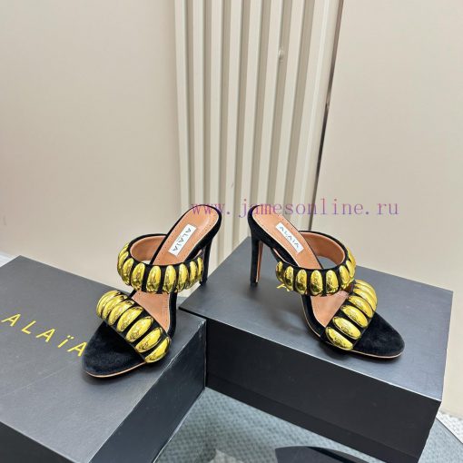 Black color 380ALAIA24 spring/summer silver metallic suede sandals have insights into women'axvlz162 - Image 4