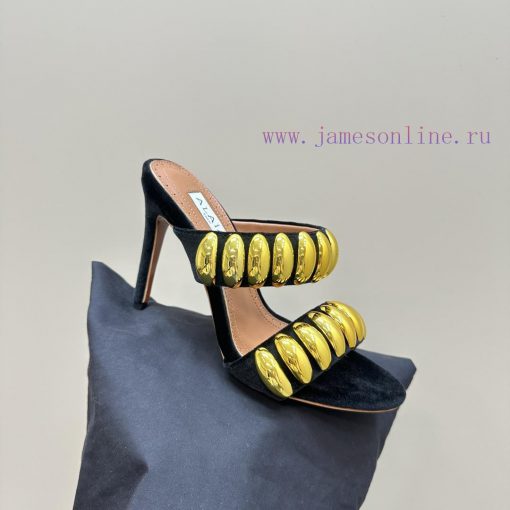 Black color 380ALAIA24 spring/summer silver metallic suede sandals have insights into women'axvlz162 - Image 8