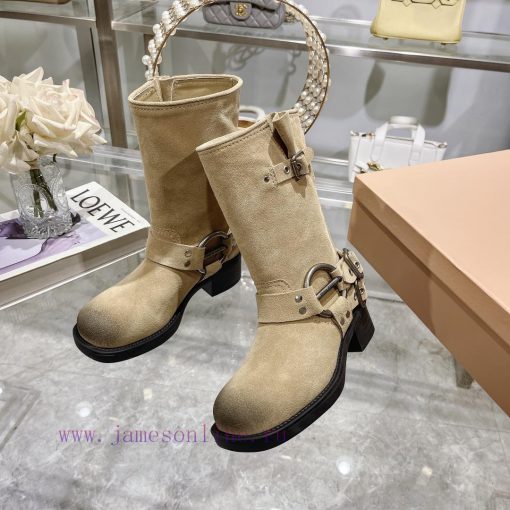 Miumiu 2024 autumn and winter new limited edition lock mouth short boots, new color hot bootcls6ko29 - Image 6