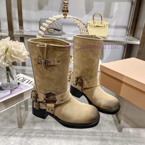 Miumiu 2024 autumn and winter new limited edition lock mouth short boots, new color hot bootcls6ko29 - Image 7