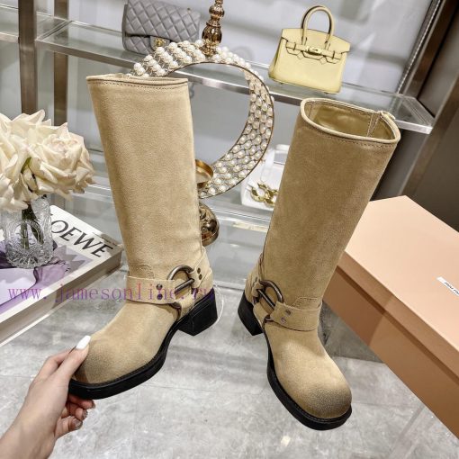 Miumiu 2024 autumn and winter new limited edition lock mouth short boots, new color hot bootjbdr58r1 - Image 4