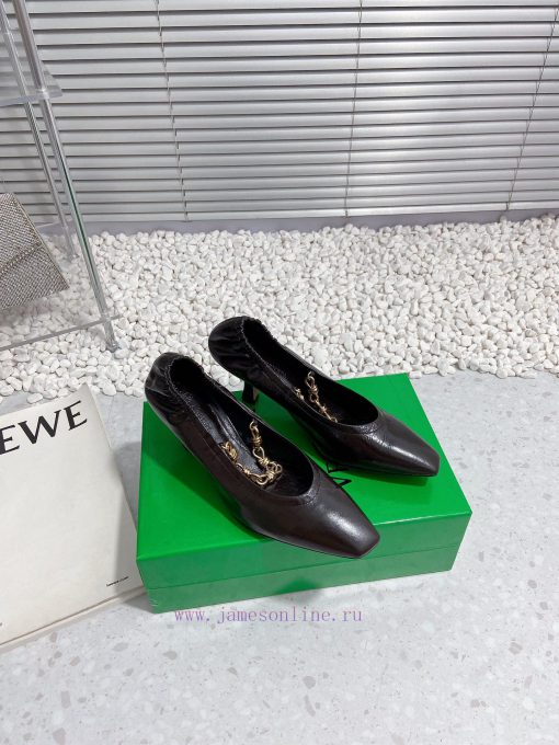 Bottega Veneta 24 new BV small square chain high heels single shoe◾ Shoe upper made of cowhi4drhui07 - Image 4