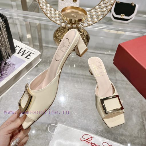 Roger Vivier RV open toed metal square buckle high-heeled slippers for cooldown, new RV earlkv7iuuwq - Image 4