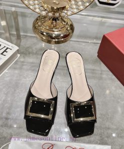 Roger Vivier RV open toed metal square buckle high-heeled slippers for cooldown, new RV earlelva0zbz