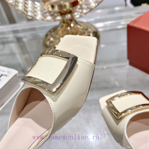 Roger Vivier RV open toed metal square buckle high-heeled slippers for cooldown, new RV earlkv7iuuwq - Image 8